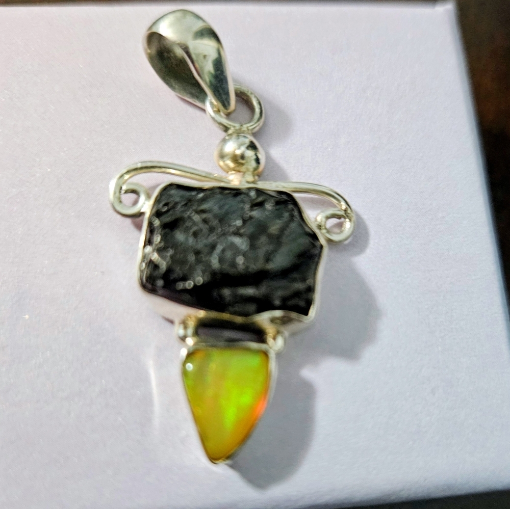 Moldavite and Opal  Pendant